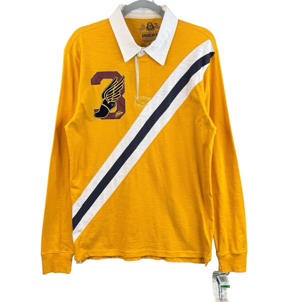 American Rag Varsity Rugby Shirt Men's Large Yellow Long Sleeve Polo NWT